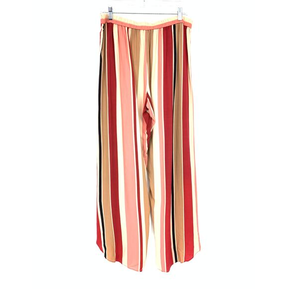 Samantha Dru Wide Split Leg Pants Womens Size Large Multicolor Striped Red Beige - Picture 2 of 6